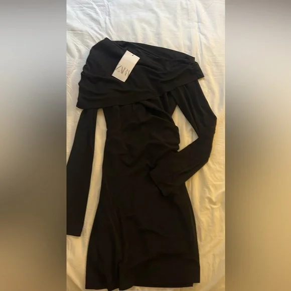 zara black one shoulder ruffle dress Taffeta One Shoulder Ruffle Bubble Mini Dress